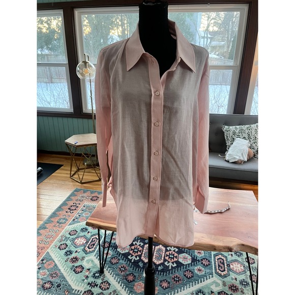 H&M Tops - H&M Pink Textured Long Sleeve Collared Button Up Shirt Womens XL